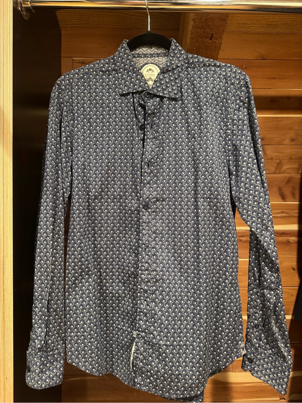 Ganesh Navy Printed Long-Sleeve Casual Button-Down Shirt